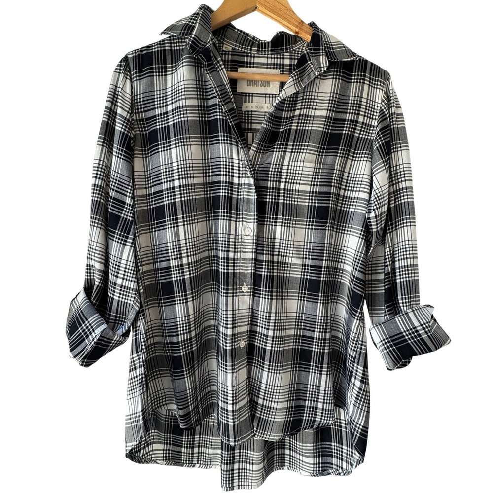 Grayson The Hero Button Up Womens MED Black White Plaid  Long Sleeve Shirt